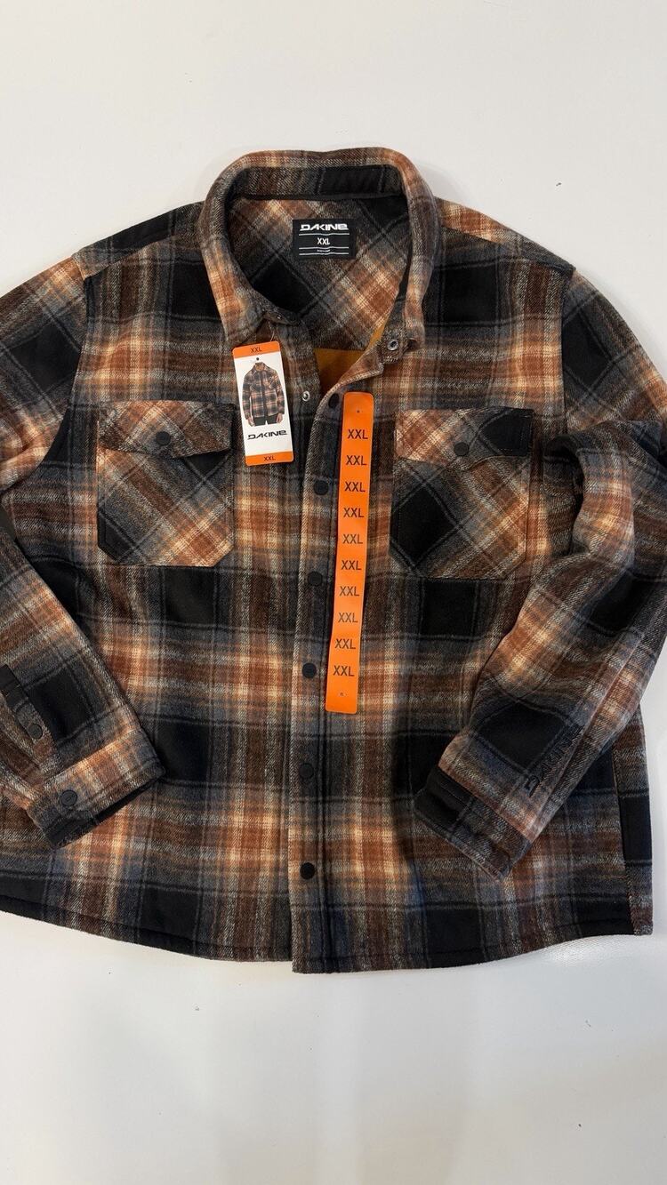 NEW DAKINE Men's Flannel Shirt Jacket Plaid Snap Fleece Lined BLACK/ORANGE XXL